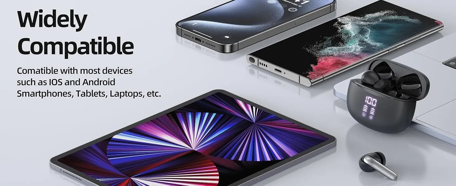 Wireless Bluetooth Headphones Immersive HD Sound Deep Bass HiFi Stereo Sound  LED Power Display for running gaming sports