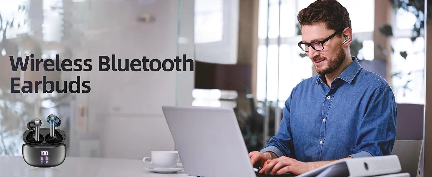 Wireless Bluetooth Headphones Immersive HD Sound Deep Bass HiFi Stereo Sound  LED Power Display for running gaming sports