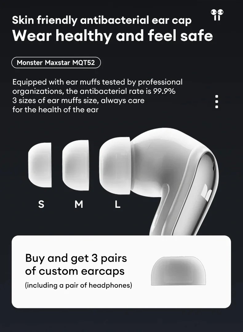 Monster Earbuds TWS Bluetooth Charging Box Wireless Earphones With Microphone Dual Mode Stereo Sports Waterproof Heads