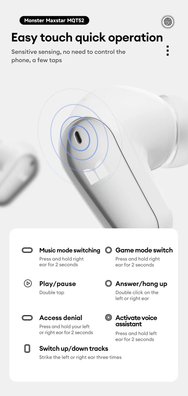 Monster Earbuds TWS Bluetooth Charging Box Wireless Earphones With Microphone Dual Mode Stereo Sports Waterproof Heads