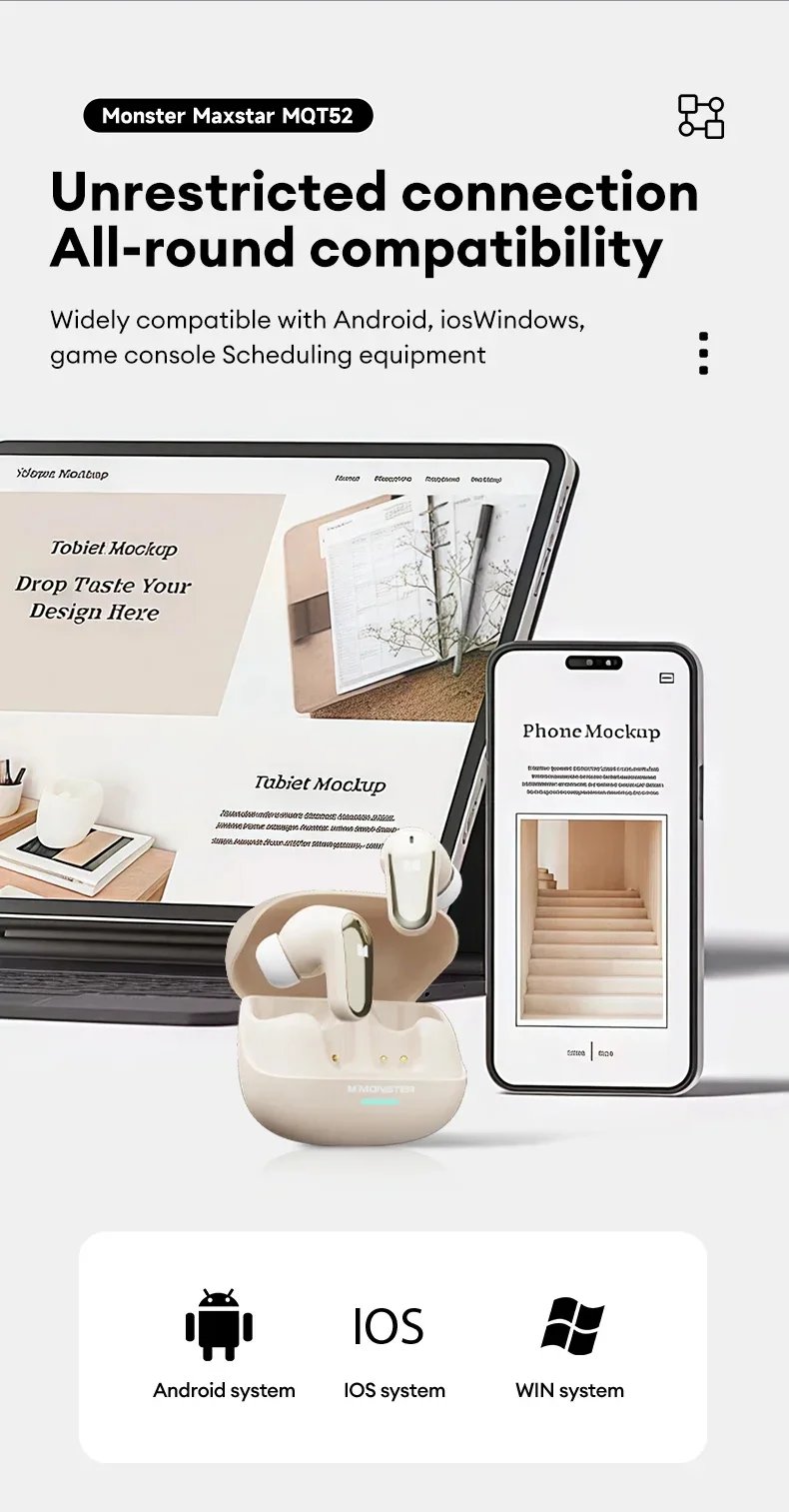 Monster Earbuds TWS Bluetooth Charging Box Wireless Earphones With Microphone Dual Mode Stereo Sports Waterproof Heads