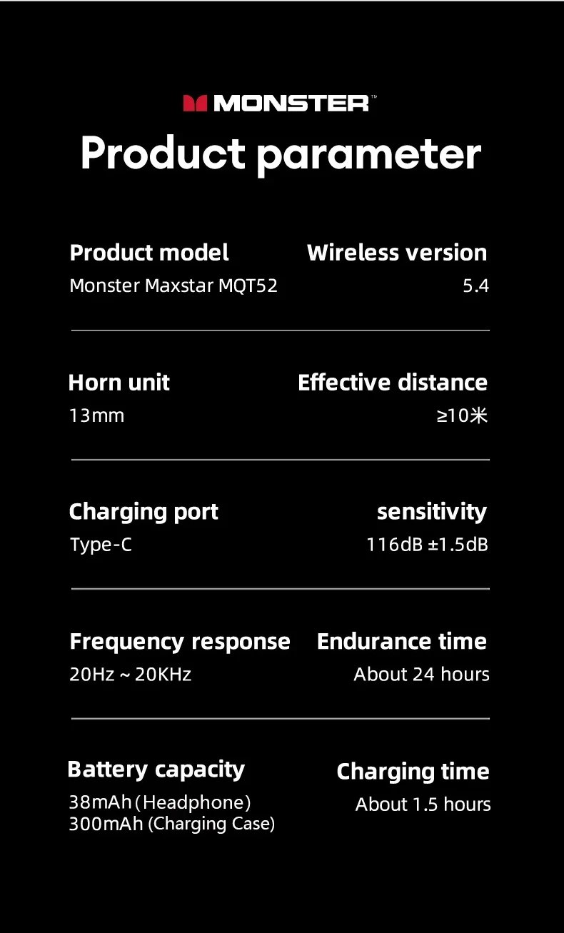 Monster Earbuds TWS Bluetooth Charging Box Wireless Earphones With Microphone Dual Mode Stereo Sports Waterproof Heads