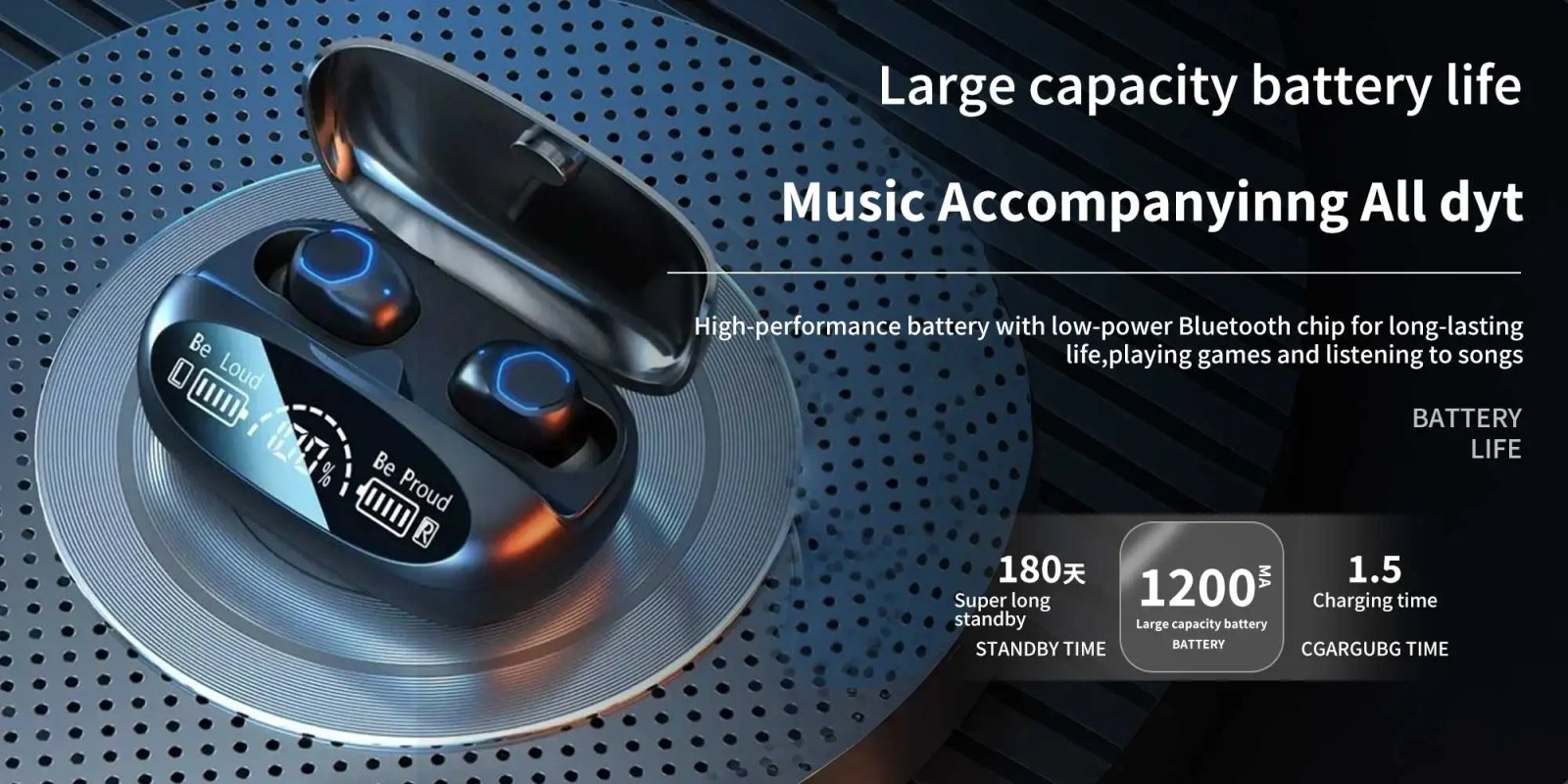 TWS smart digital display Bluetooth earbuds, powerful sound quality, high-definition calls，support charge phone, in-ear earbuds.