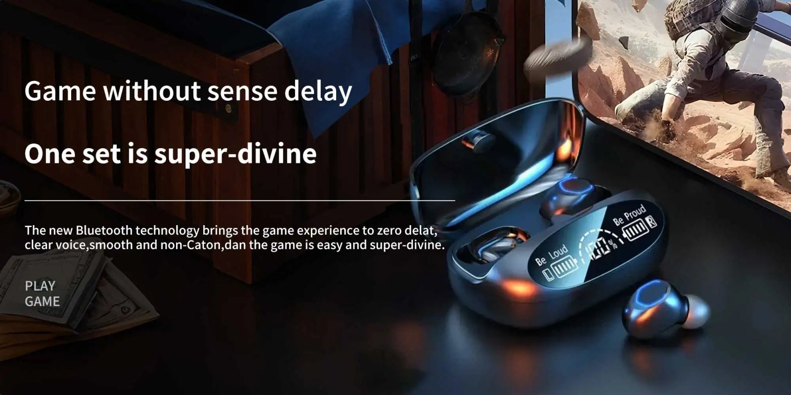 TWS smart digital display Bluetooth earbuds, powerful sound quality, high-definition calls，support charge phone, in-ear earbuds.