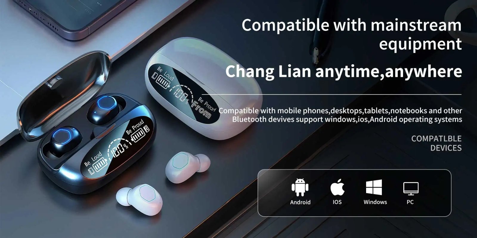 TWS smart digital display Bluetooth earbuds, powerful sound quality, high-definition calls，support charge phone, in-ear earbuds.