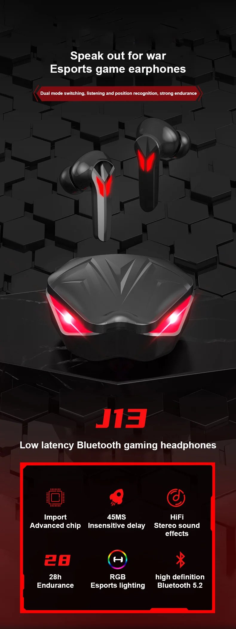 NEW AIR-J13Pro Bluetooth Earphones Wireless Headphone With Mic Low Latency HD Call HiFi Stereo Headsets Noise Cancelling Earbuds