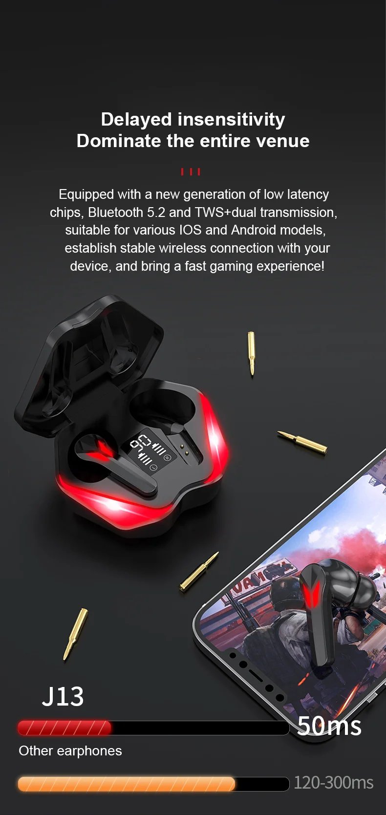 NEW AIR-J13Pro Bluetooth Earphones Wireless Headphone With Mic Low Latency HD Call HiFi Stereo Headsets Noise Cancelling Earbuds