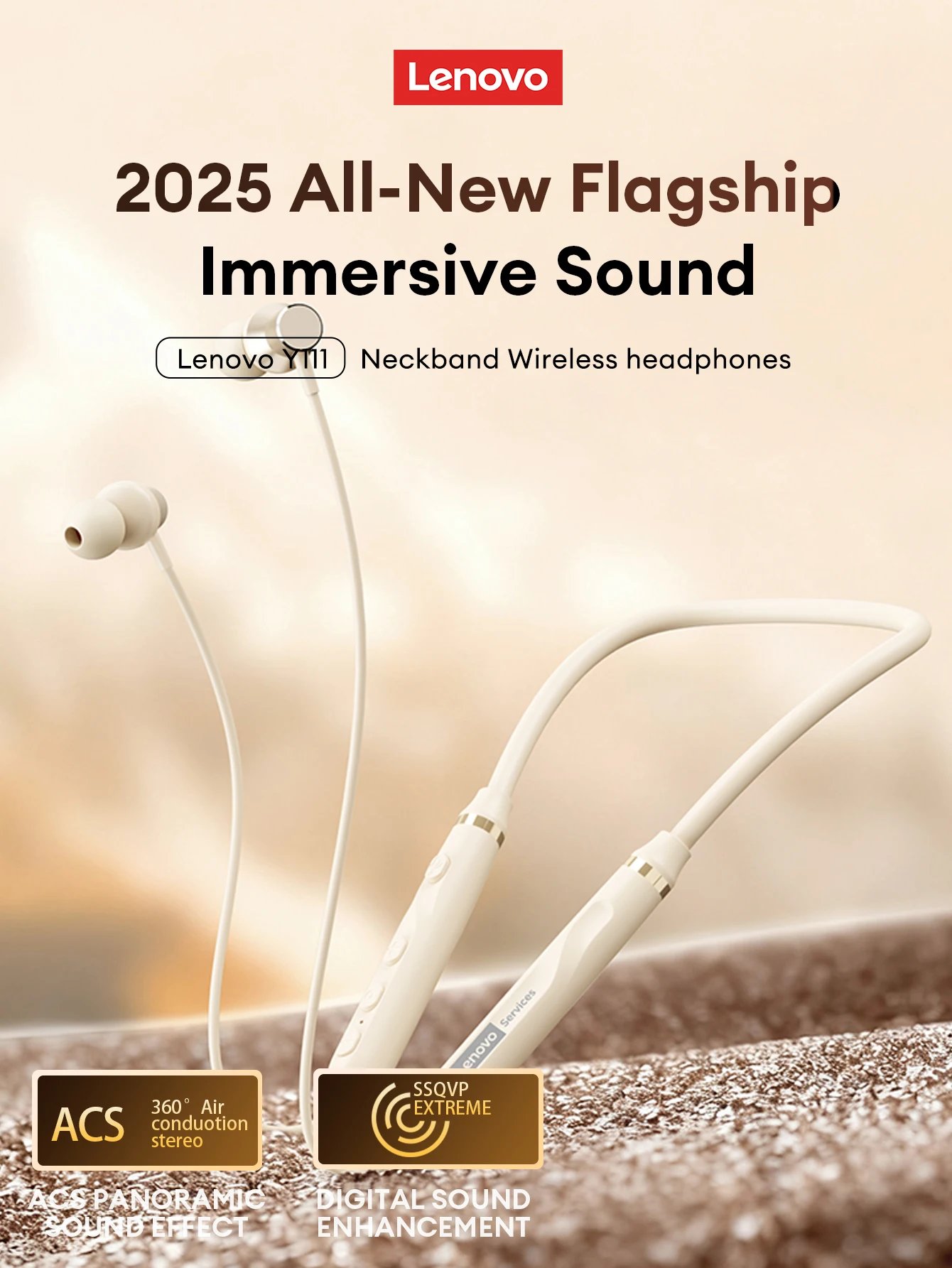 Original Lenovo Y111 Bluetooth 6.0 headphones Neckband Waterproof Magnetic Earbuds Stereo Running Sports Gaming Wireless Headset