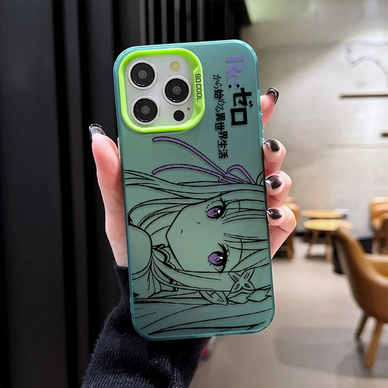 Lovely Cartoon Rem Emilia ﻿Plating Phone Case for Samsung Galaxy S25 Edge S24 S23 S22 S21 S20 Ultra Plus FE A56 A36 A26 Cover