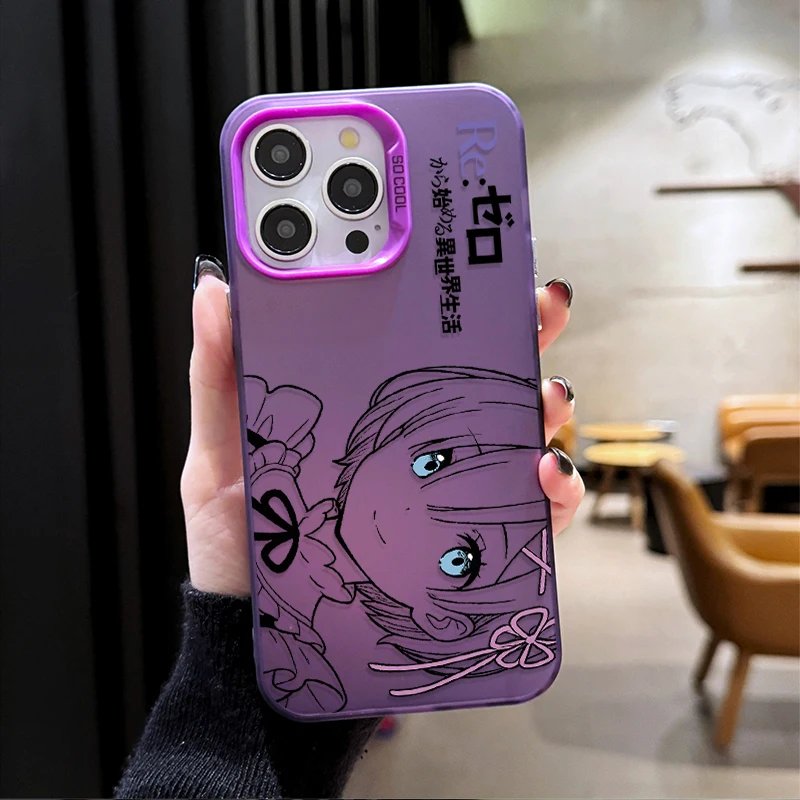 Lovely Cartoon Rem Emilia ﻿Plating Phone Case for Samsung Galaxy S25 Edge S24 S23 S22 S21 S20 Ultra Plus FE A56 A36 A26 Cover