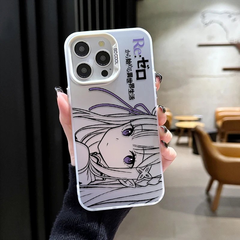Lovely Cartoon Rem Emilia ﻿Plating Phone Case for Samsung Galaxy S25 Edge S24 S23 S22 S21 S20 Ultra Plus FE A56 A36 A26 Cover