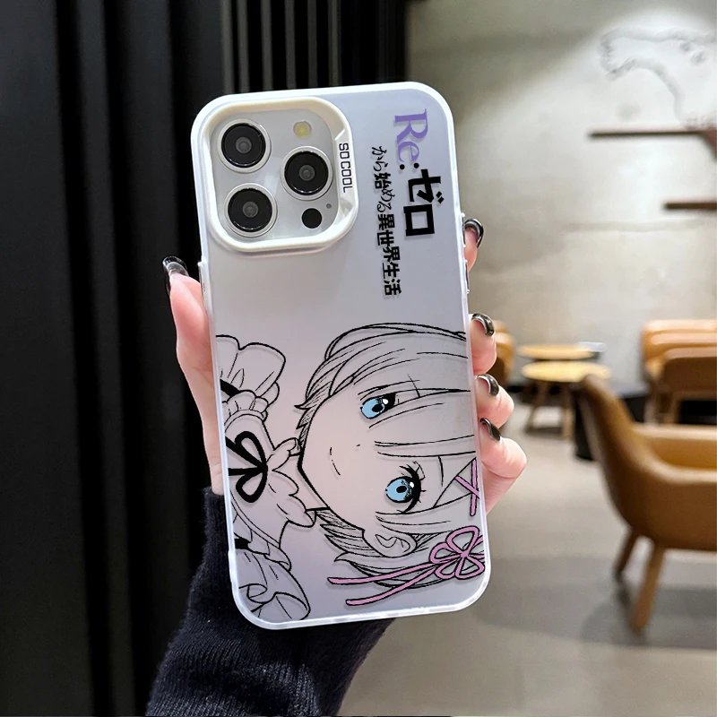 Lovely Cartoon Rem Emilia ﻿Plating Phone Case for Samsung Galaxy S25 Edge S24 S23 S22 S21 S20 Ultra Plus FE A56 A36 A26 Cover