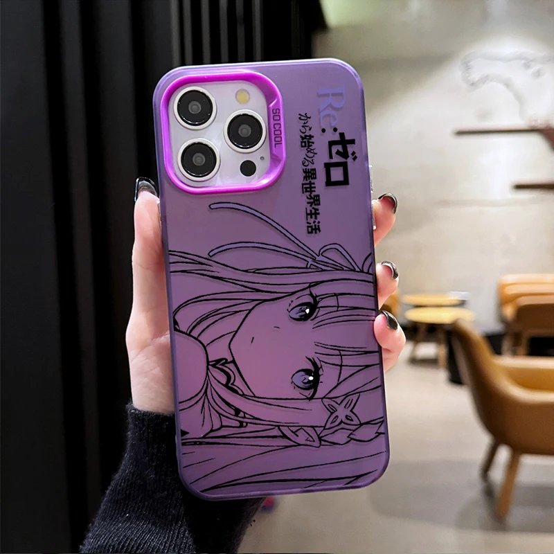 Lovely Cartoon Rem Emilia ﻿Plating Phone Case for Samsung Galaxy S25 Edge S24 S23 S22 S21 S20 Ultra Plus FE A56 A36 A26 Cover