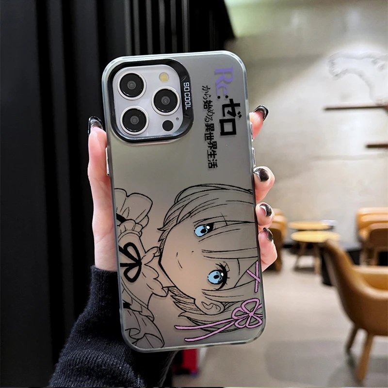Lovely Cartoon Rem Emilia ﻿Plating Phone Case for Samsung Galaxy S25 Edge S24 S23 S22 S21 S20 Ultra Plus FE A56 A36 A26 Cover