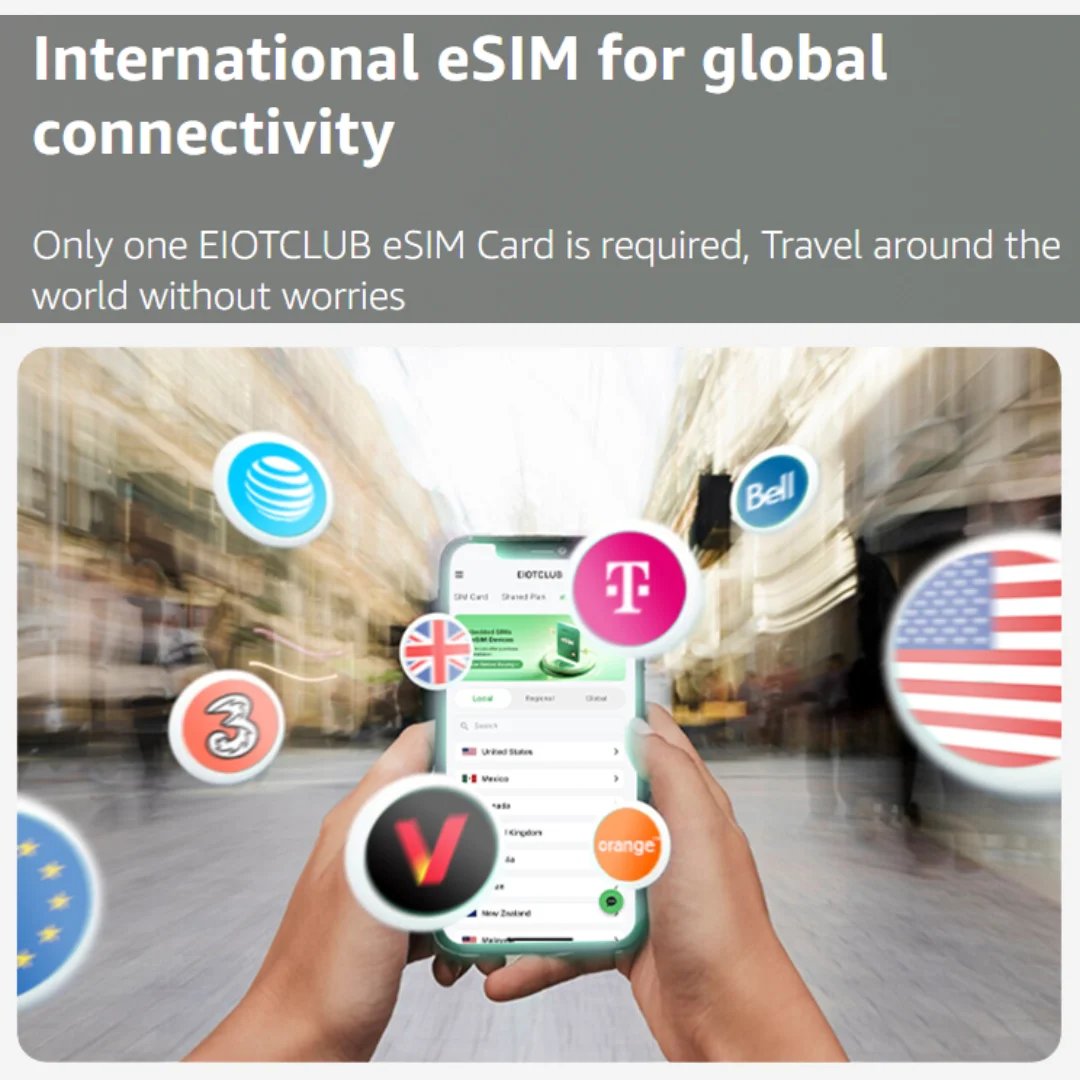 EIOTCLUB eSIM Card and Card Reader, Unlimited Download, Support for iPhone, Samsung, Huawei, Android Phones, Travel & Business