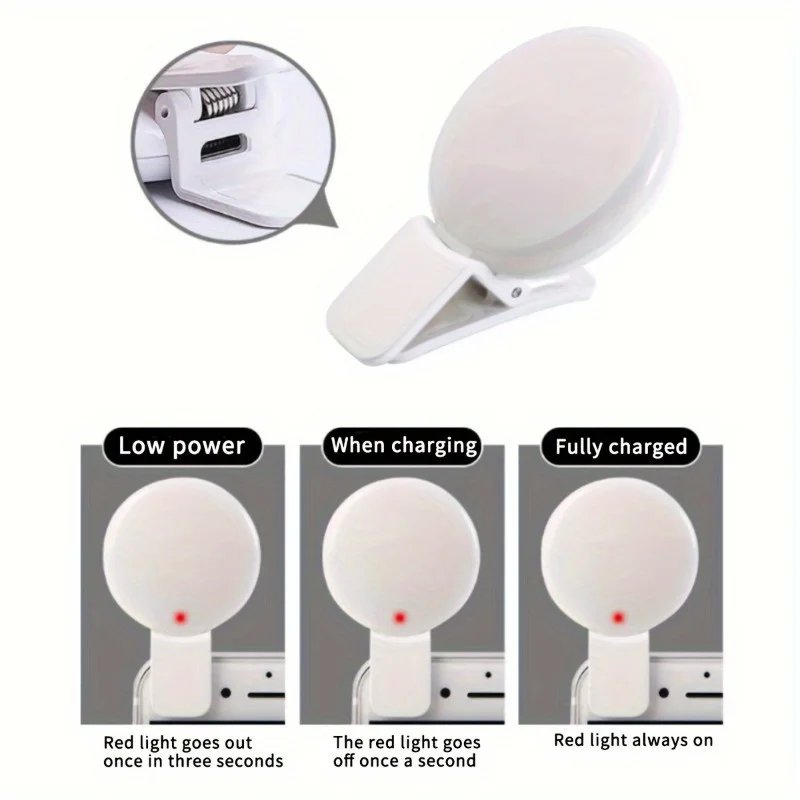 Mobile Phone LED Selfie Ring Light, Portable 3 Gears Photography Clip Light Beauty Fill Lamp For Cell Phone Camera Rechargeable