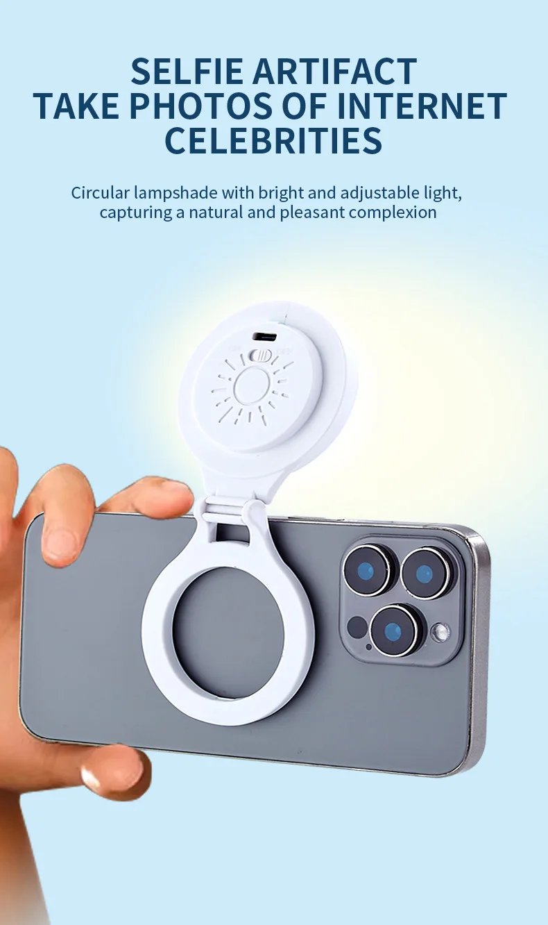 Portable Magnetic Mobile Phone Selfie Fill Light,  Rechargeable Phone Selfie Light for Selfies/Photography/TikTok/live streaming