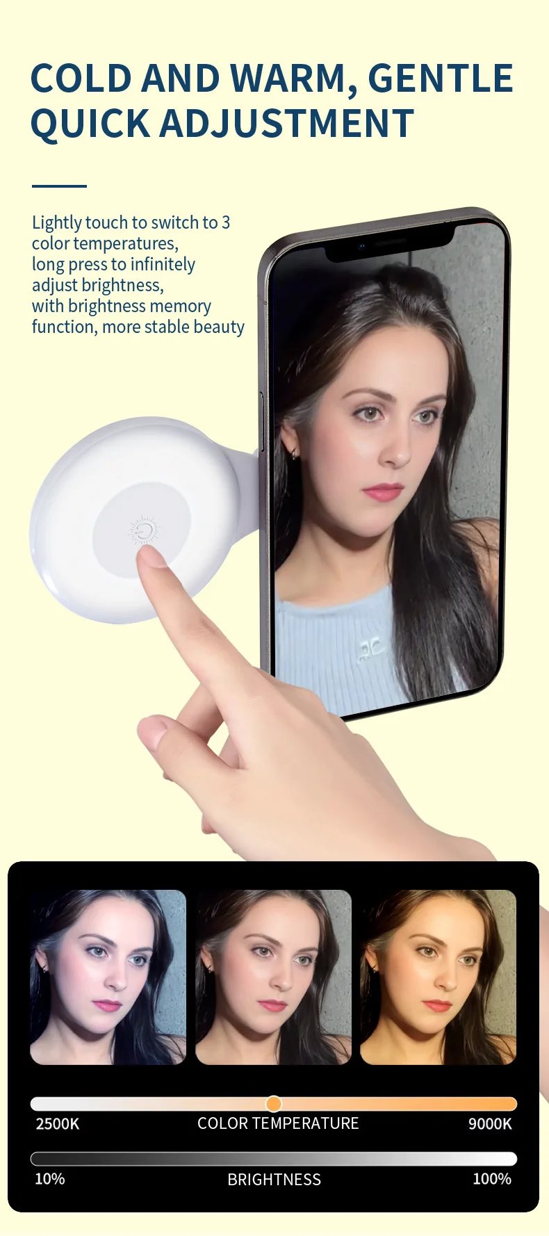 Portable Magnetic Mobile Phone Selfie Fill Light,  Rechargeable Phone Selfie Light for Selfies/Photography/TikTok/live streaming