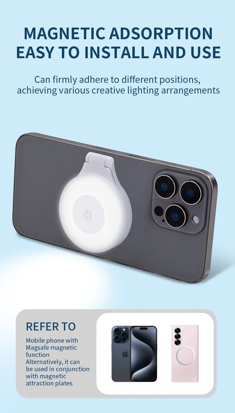 Portable Magnetic Mobile Phone Selfie Fill Light,  Rechargeable Phone Selfie Light for Selfies/Photography/TikTok/live streaming