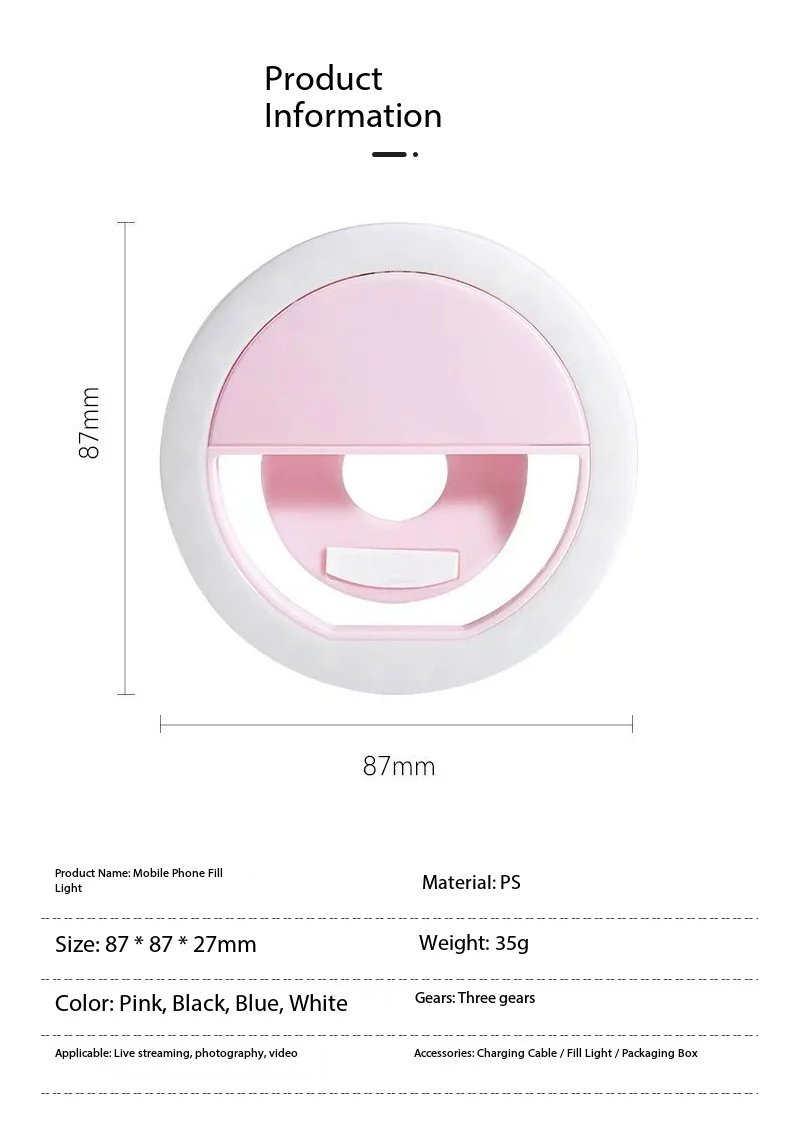 1pcs Rechargeable Mobile Phone Full Light Live RK12 Clip on Light Selfie Light Portable Lighting Photo Beauty Light