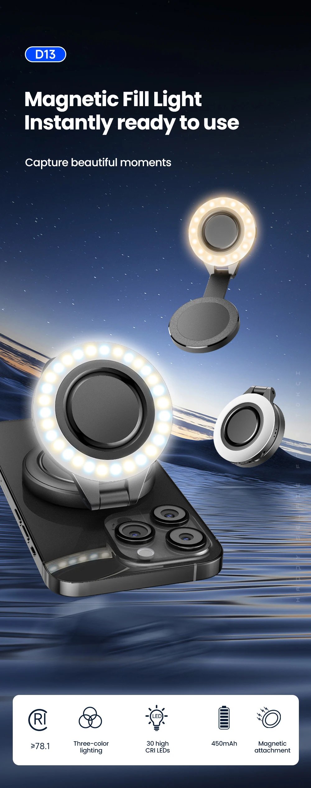 Magnetic Light Led Fill Light Phone Selfie Light Three-level Adjustment Portable Accessories For iPhone 17 16 15 For Magsafe