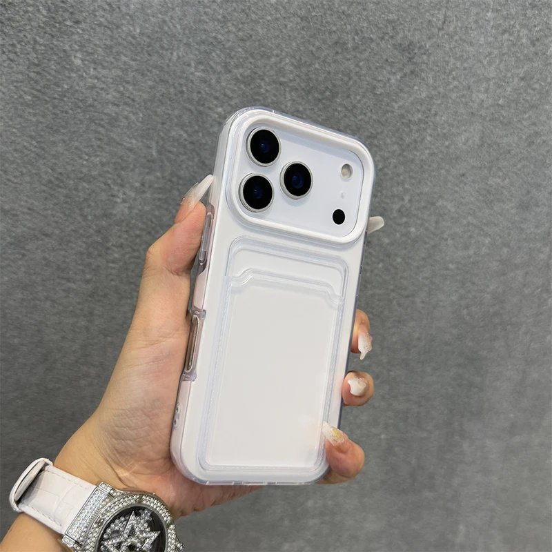 Candy Color Hard Acrylic Card Holder Phone Case For iPhone 17 16 Pro Max 11 12 13 14 15 17 Air Shockproof With Bumper Back Cover