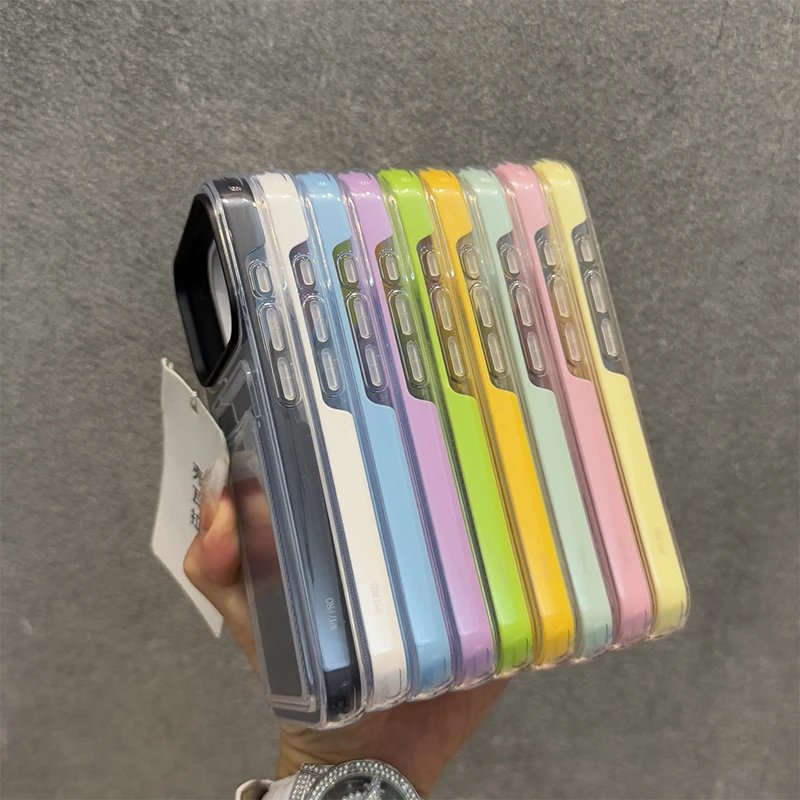 Candy Color Hard Acrylic Card Holder Phone Case For iPhone 17 16 Pro Max 11 12 13 14 15 17 Air Shockproof With Bumper Back Cover