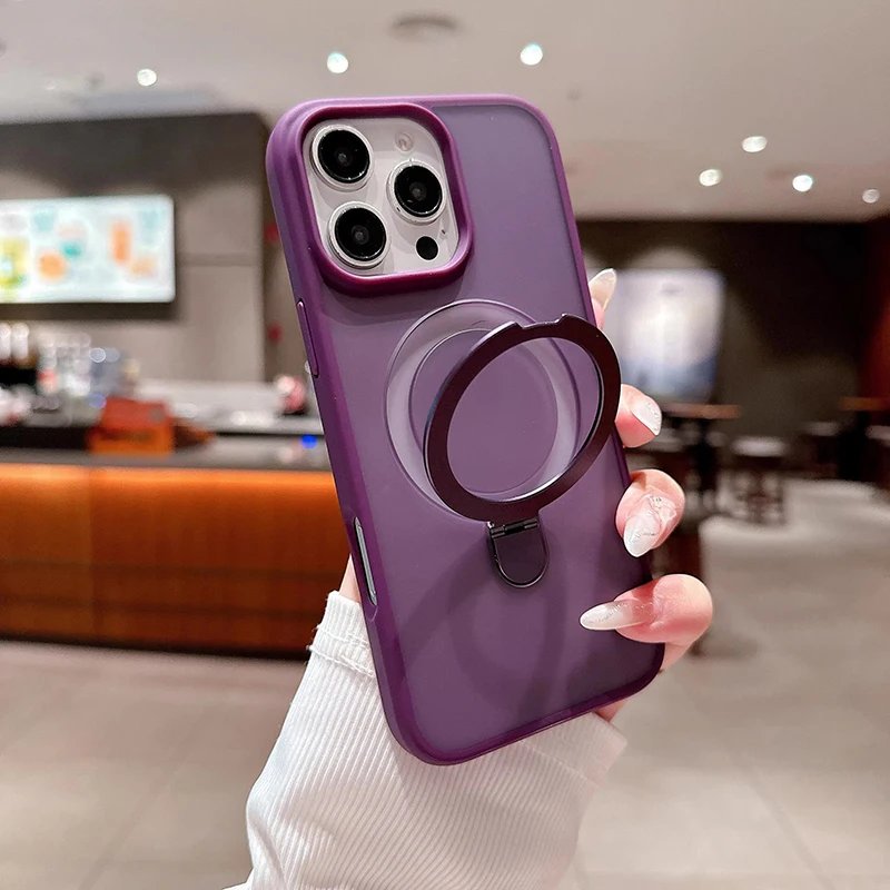 Matte Ring Holder Glass Lens Phone Case For iPhone 16 15 14 13 12 11 17 Pro Max 17 Air 16e For Magsafe Wireless Magnetic Cover