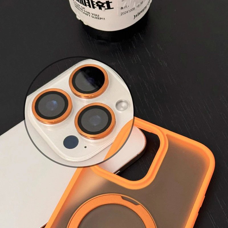 Matte Ring Holder Glass Lens Phone Case For iPhone 16 15 14 13 12 11 17 Pro Max 17 Air 16e For Magsafe Wireless Magnetic Cover