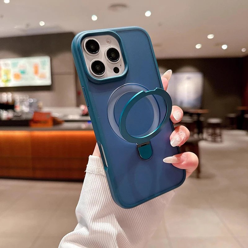 Matte Ring Holder Glass Lens Phone Case For iPhone 16 15 14 13 12 11 17 Pro Max 17 Air 16e For Magsafe Wireless Magnetic Cover