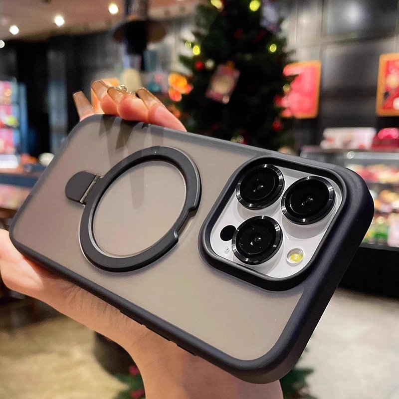 Matte Ring Holder Glass Lens Phone Case For iPhone 16 15 14 13 12 11 17 Pro Max 17 Air 16e For Magsafe Wireless Magnetic Cover