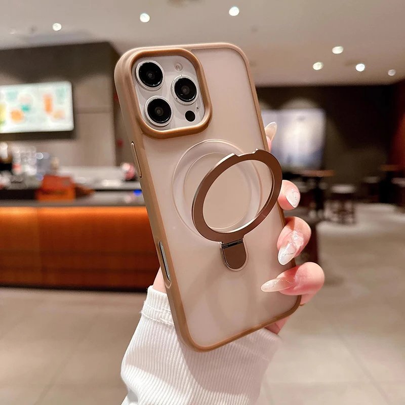 Matte Ring Holder Glass Lens Phone Case For iPhone 16 15 14 13 12 11 17 Pro Max 17 Air 16e For Magsafe Wireless Magnetic Cover