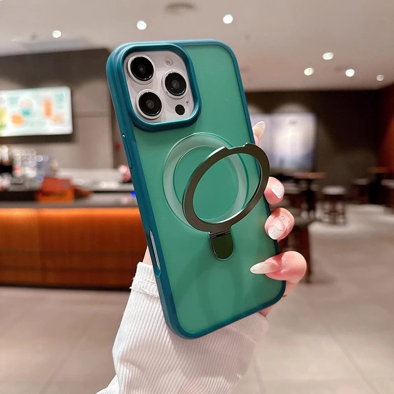 Matte Ring Holder Glass Lens Phone Case For iPhone 16 15 14 13 12 11 17 Pro Max 17 Air 16e For Magsafe Wireless Magnetic Cover