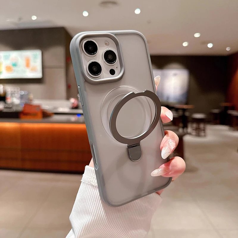 Matte Ring Holder Glass Lens Phone Case For iPhone 16 15 14 13 12 11 17 Pro Max 17 Air 16e For Magsafe Wireless Magnetic Cover