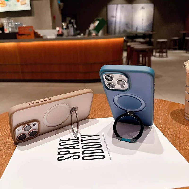 Matte Ring Holder Glass Lens Phone Case For iPhone 16 15 14 13 12 11 17 Pro Max 17 Air 16e For Magsafe Wireless Magnetic Cover