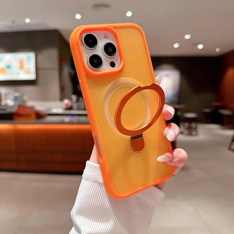 Matte Ring Holder Glass Lens Phone Case For iPhone 16 15 14 13 12 11 17 Pro Max 17 Air 16e For Magsafe Wireless Magnetic Cover