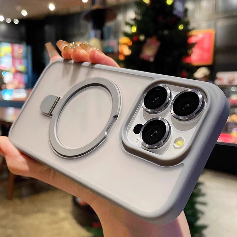 Matte Ring Holder Glass Lens Phone Case For iPhone 16 15 14 13 12 11 17 Pro Max 17 Air 16e For Magsafe Wireless Magnetic Cover