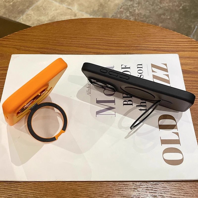 Matte Ring Holder Glass Lens Phone Case For iPhone 16 15 14 13 12 11 17 Pro Max 17 Air 16e For Magsafe Wireless Magnetic Cover