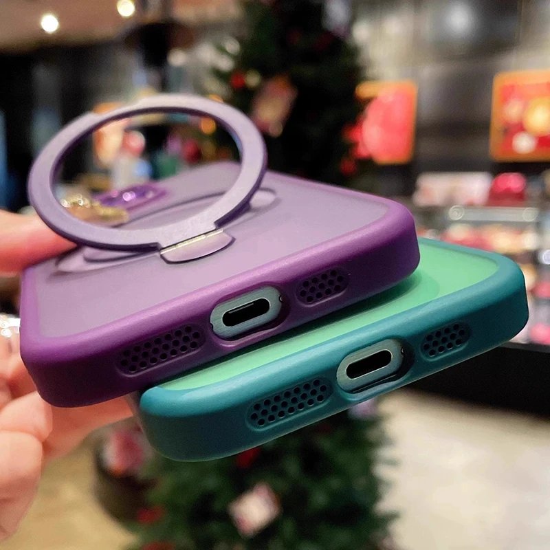 Matte Ring Holder Glass Lens Phone Case For iPhone 16 15 14 13 12 11 17 Pro Max 17 Air 16e For Magsafe Wireless Magnetic Cover