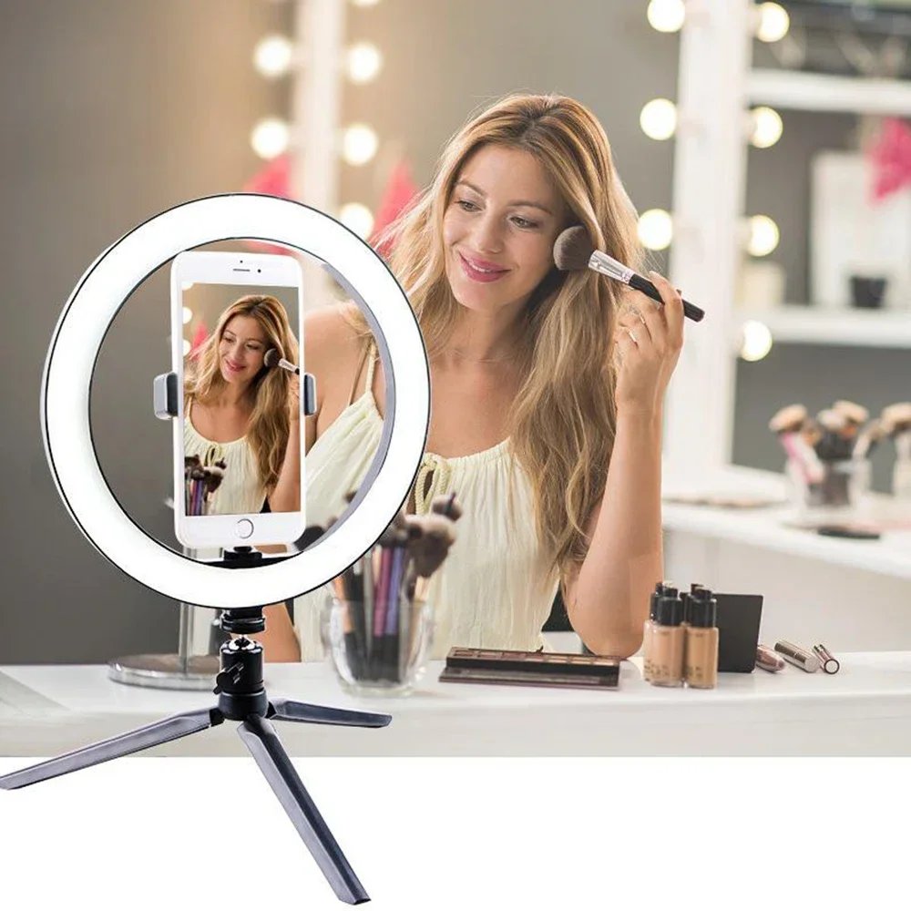 Dimmable26cm LED Ring Light Kit with Tripod Stand 120 Beads USB Selfie Light for Live Streaming Photography Video Makeup Studio