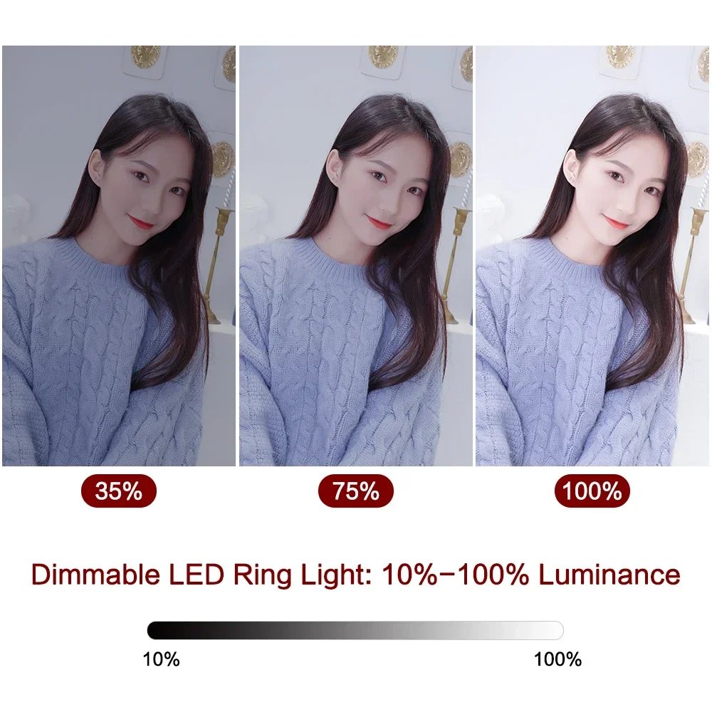 Dimmable26cm LED Ring Light Kit with Tripod Stand 120 Beads USB Selfie Light for Live Streaming Photography Video Makeup Studio