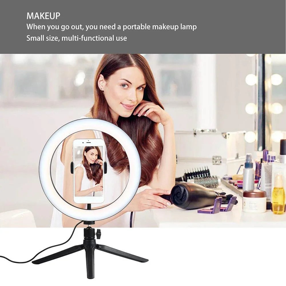 Dimmable26cm LED Ring Light Kit with Tripod Stand 120 Beads USB Selfie Light for Live Streaming Photography Video Makeup Studio