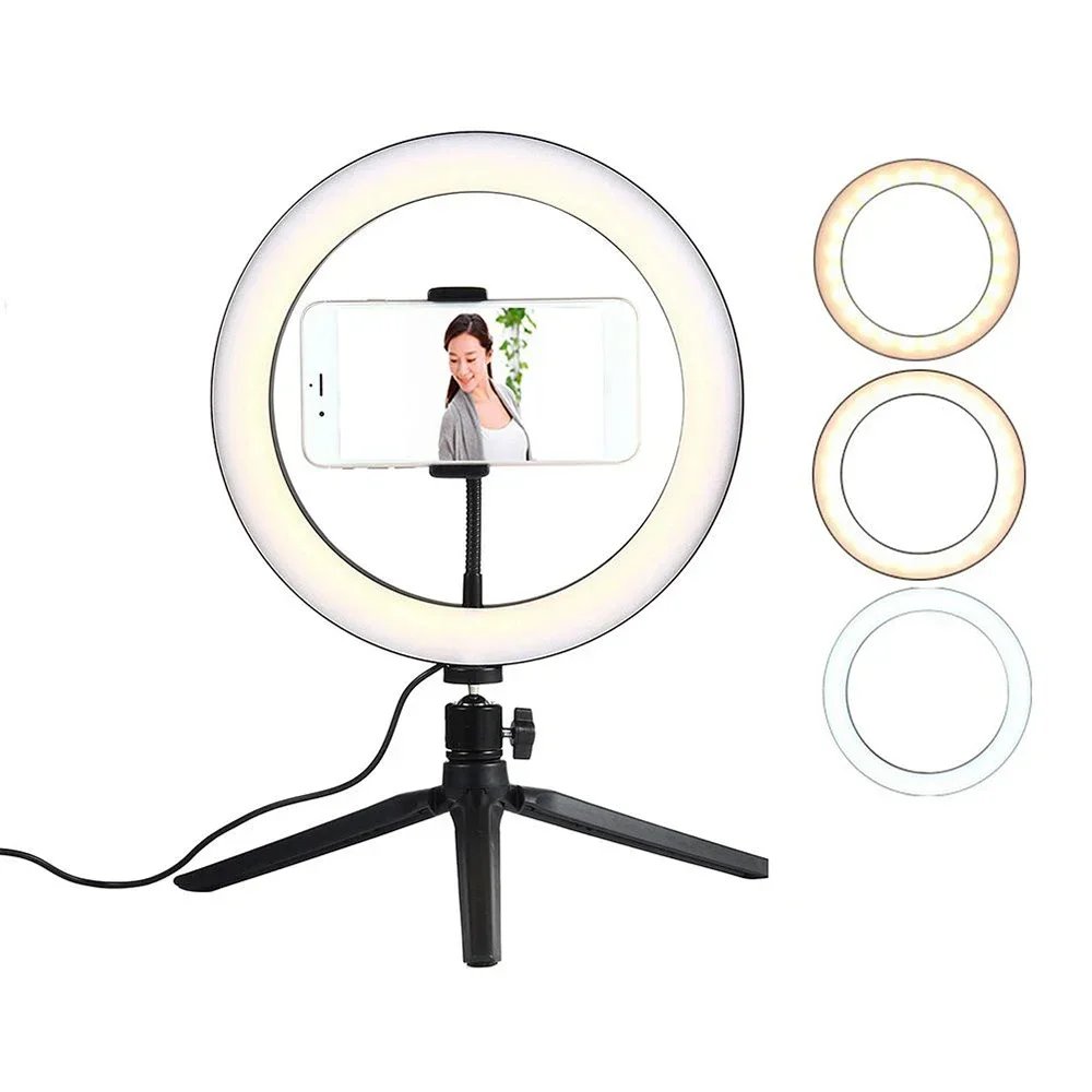 Dimmable26cm LED Ring Light Kit with Tripod Stand 120 Beads USB Selfie Light for Live Streaming Photography Video Makeup Studio