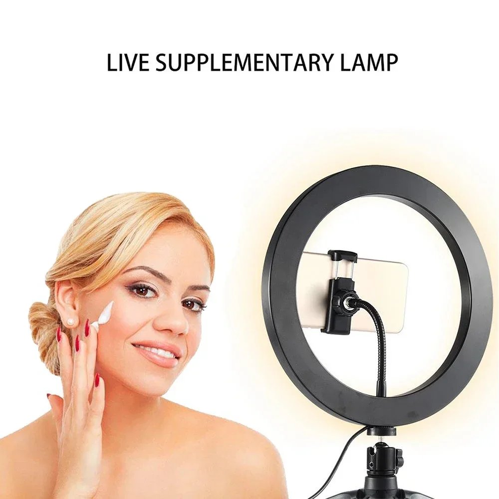 Dimmable26cm LED Ring Light Kit with Tripod Stand 120 Beads USB Selfie Light for Live Streaming Photography Video Makeup Studio