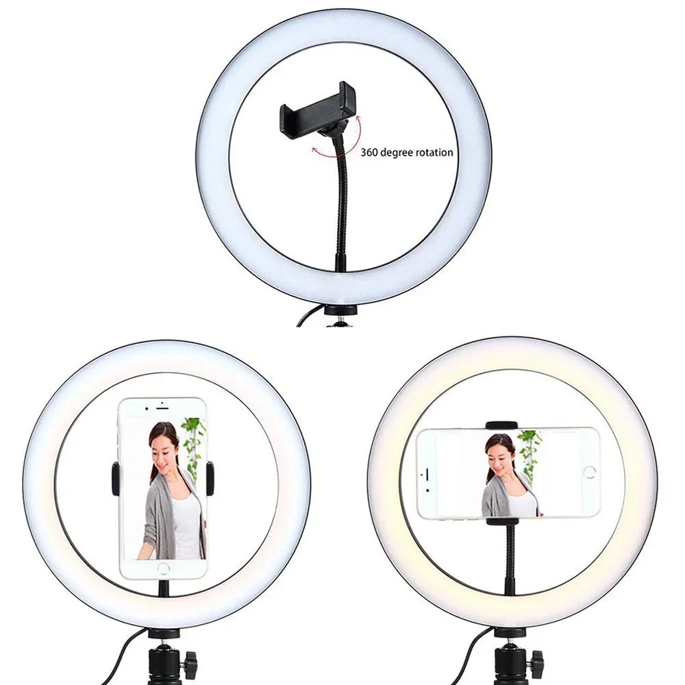 Dimmable26cm LED Ring Light Kit with Tripod Stand 120 Beads USB Selfie Light for Live Streaming Photography Video Makeup Studio