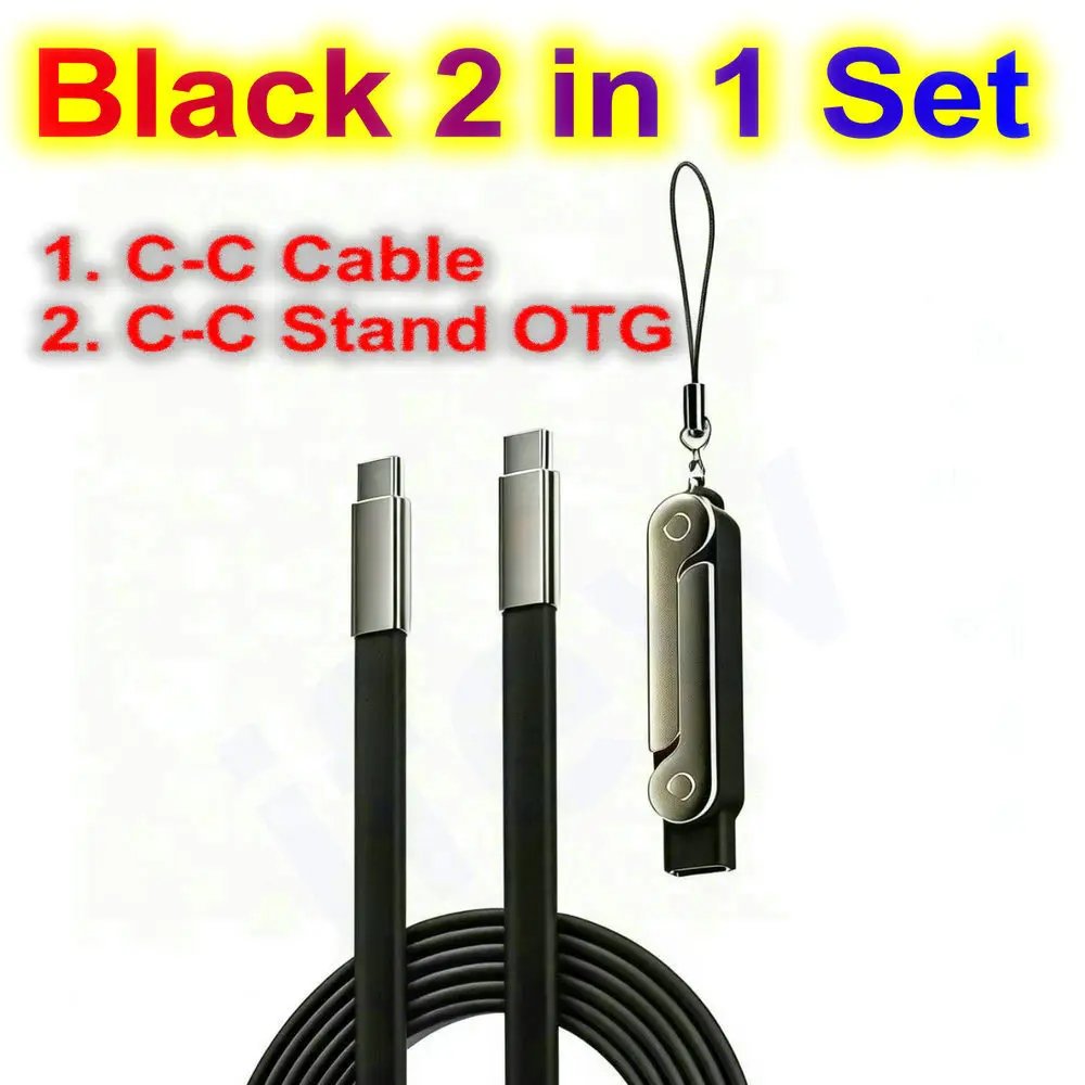 USB Type C Flat Charger Charging Cable C Kick Cable Stand With Invisible Support Foldable Phone Holder 240W Charge Wire Bracket