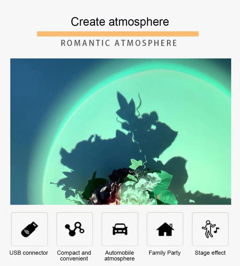 USB Sunset Light Self Photography Lamp LED Rainbow Neon Night Lights Projector Lights Bedroom Home Decoration Atmosphere Lights