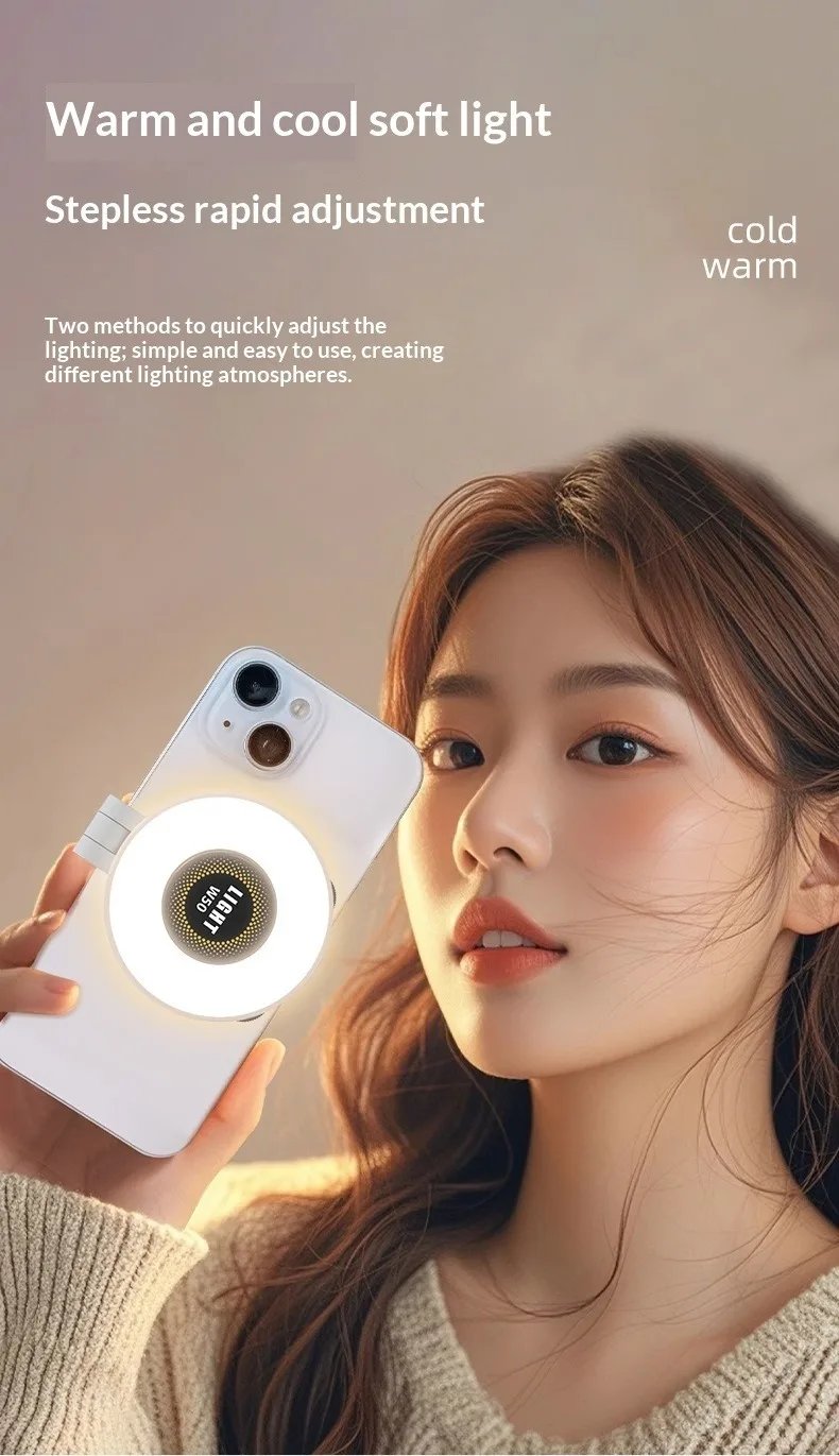 W50 Mobile Phone Tablet Magnetic Fill Light, Portable Handheld Lighting for Horizontal and Vertical Shooting, Adjustable St