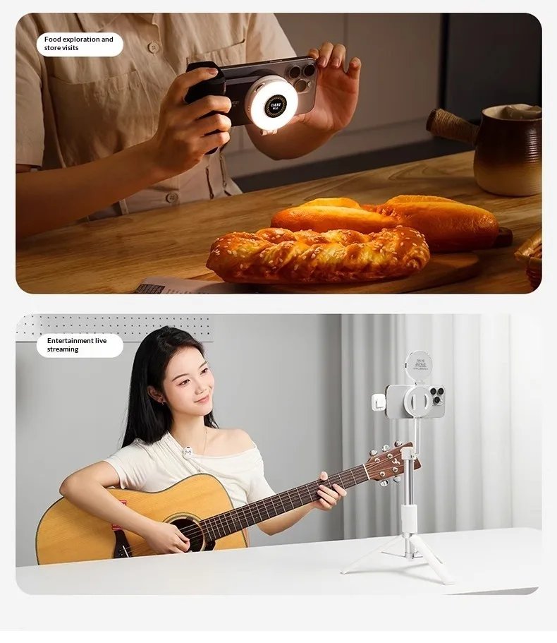 W50 Mobile Phone Tablet Magnetic Fill Light, Portable Handheld Lighting for Horizontal and Vertical Shooting, Adjustable St