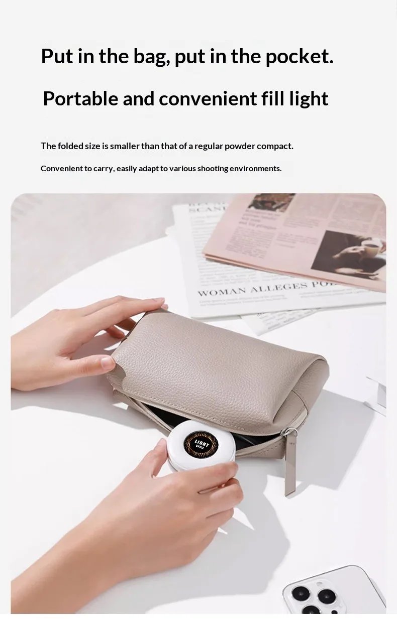 W50 Mobile Phone Tablet Magnetic Fill Light, Portable Handheld Lighting for Horizontal and Vertical Shooting, Adjustable St